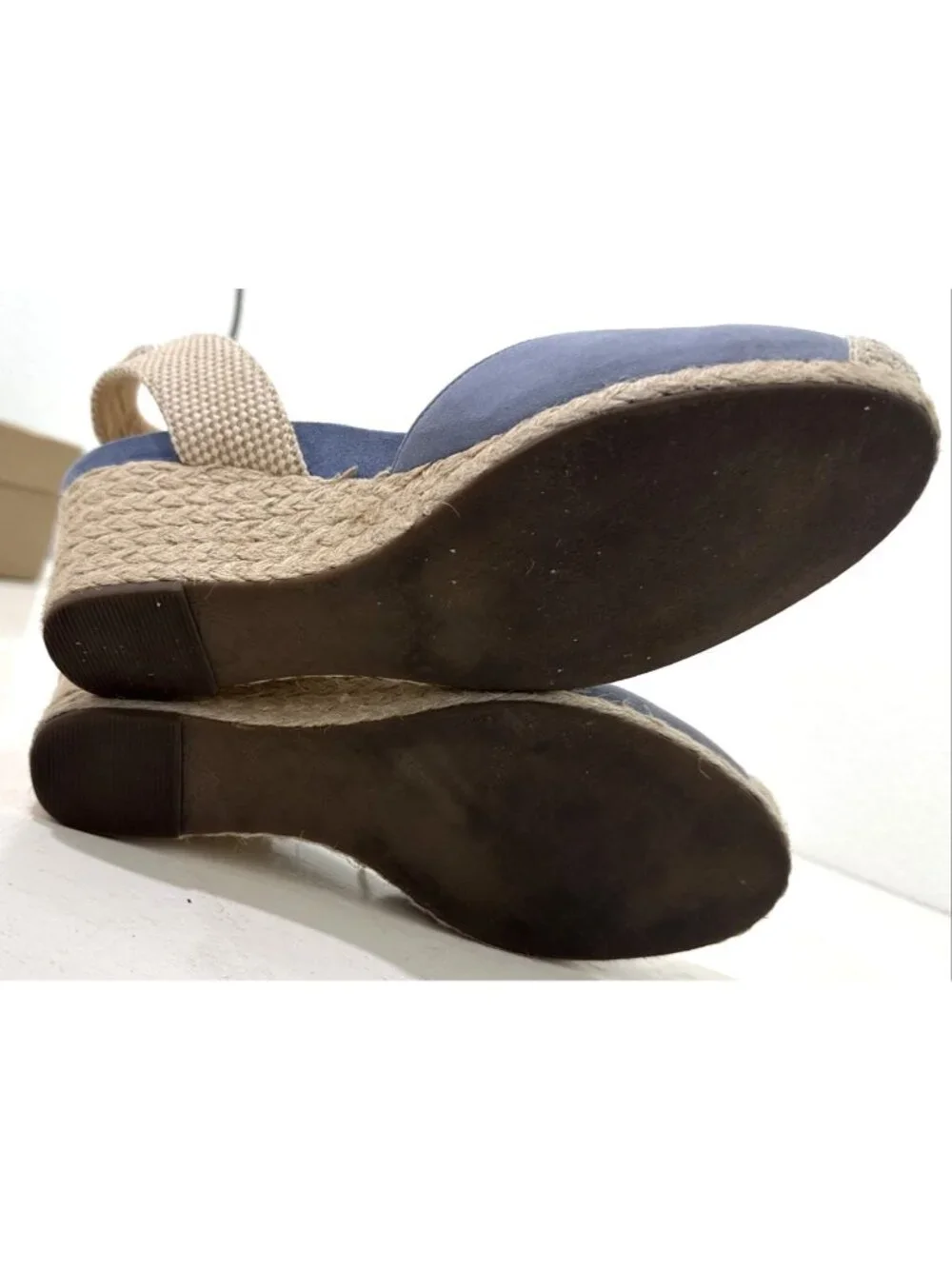 Vionic Maris Light Blue Suede Natural Espadrille Wedge Sandals Lace Up Size 10W